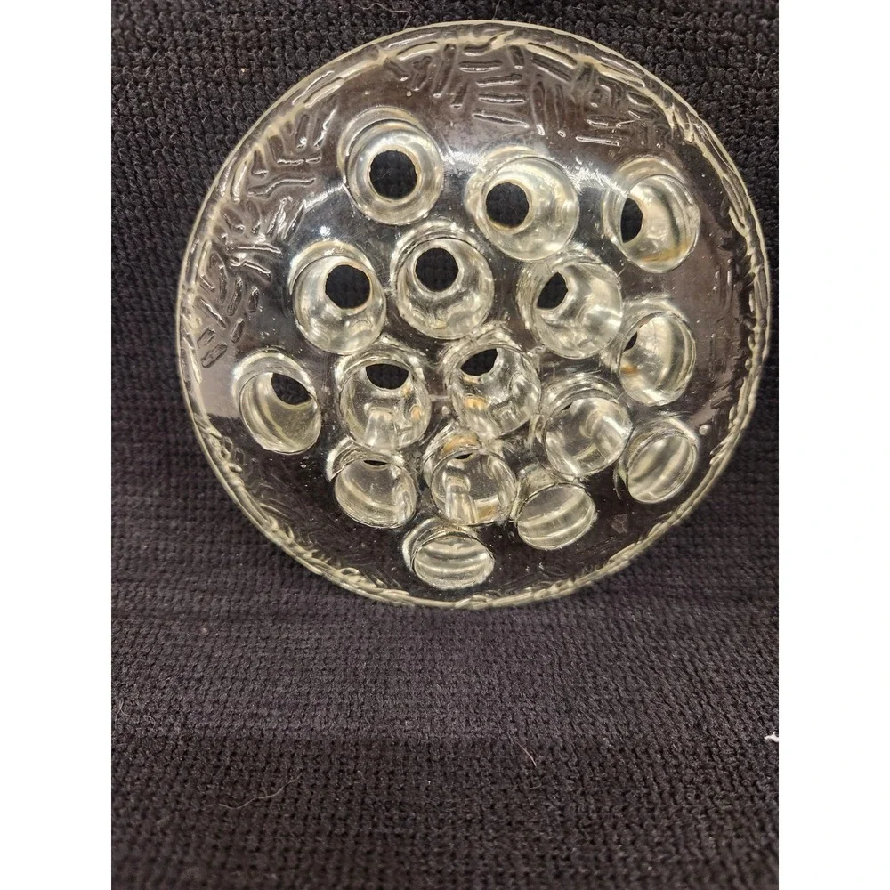 Vintage Clear Glass 16-Hole Flower Frog 4.5 Diameter, Floral/Marble Arrangements